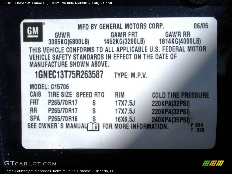 Bermuda Blue Metallic / Tan/Neutral 2005 Chevrolet Tahoe LT