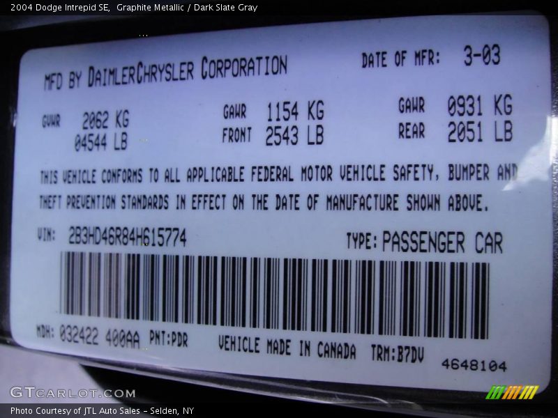 Graphite Metallic / Dark Slate Gray 2004 Dodge Intrepid SE