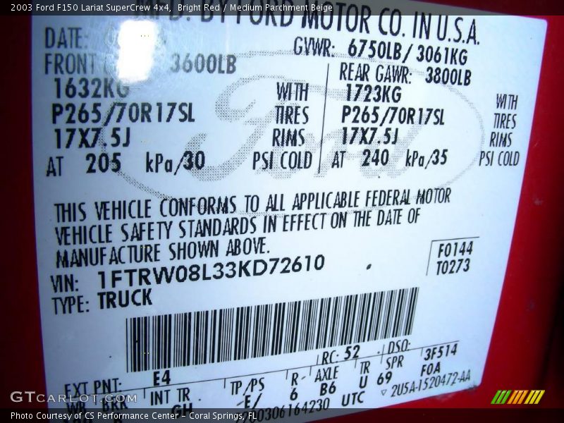 Bright Red / Medium Parchment Beige 2003 Ford F150 Lariat SuperCrew 4x4
