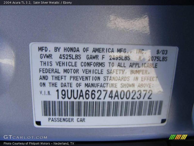 Satin Silver Metallic / Ebony 2004 Acura TL 3.2
