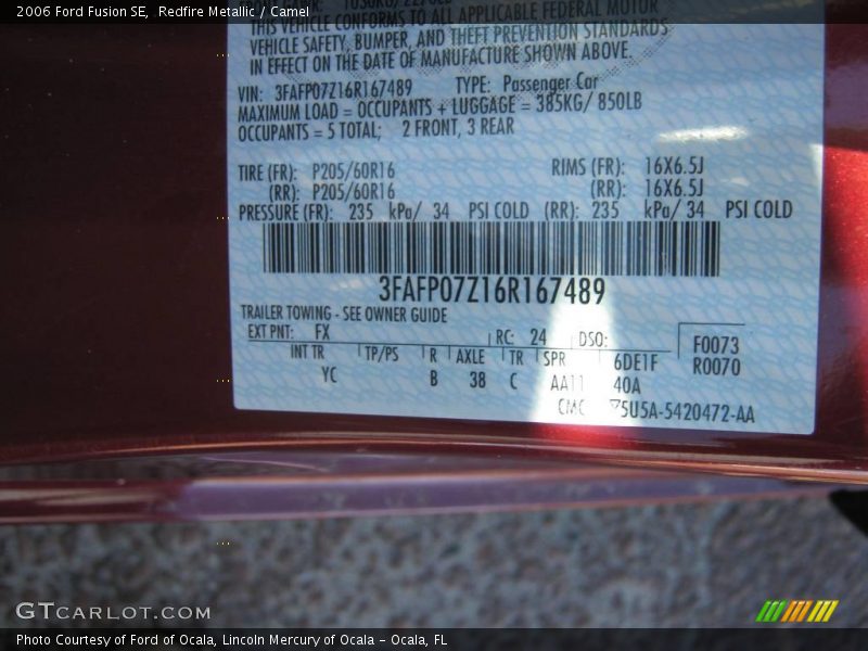 Redfire Metallic / Camel 2006 Ford Fusion SE