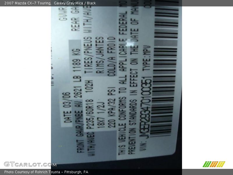 Galaxy Gray Mica / Black 2007 Mazda CX-7 Touring