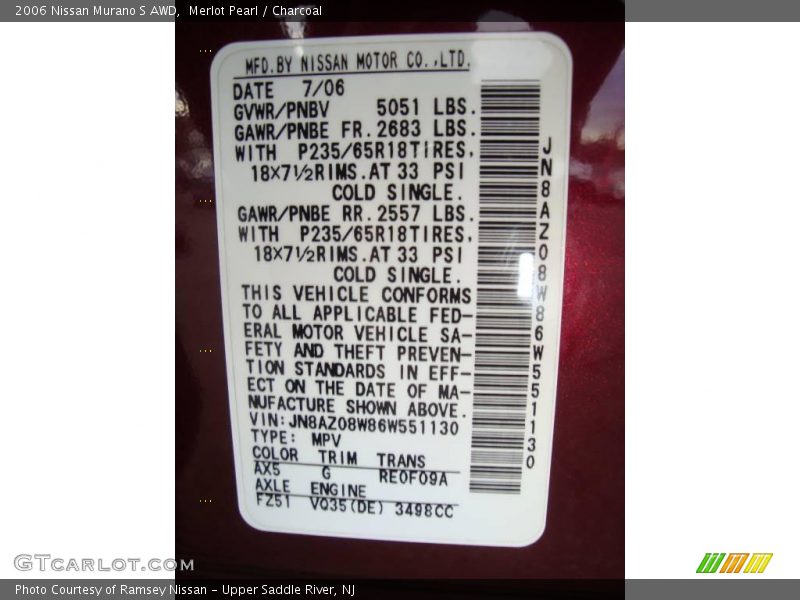 Merlot Pearl / Charcoal 2006 Nissan Murano S AWD