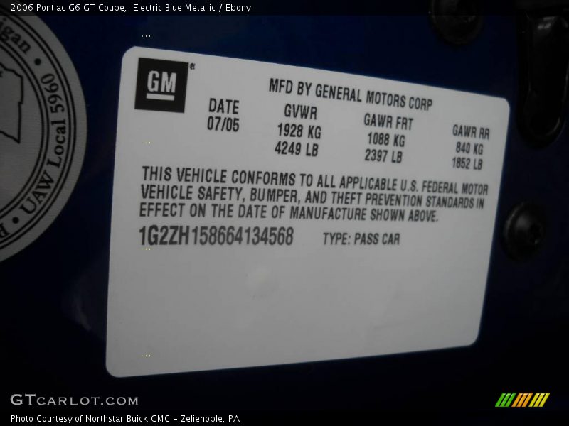 Electric Blue Metallic / Ebony 2006 Pontiac G6 GT Coupe