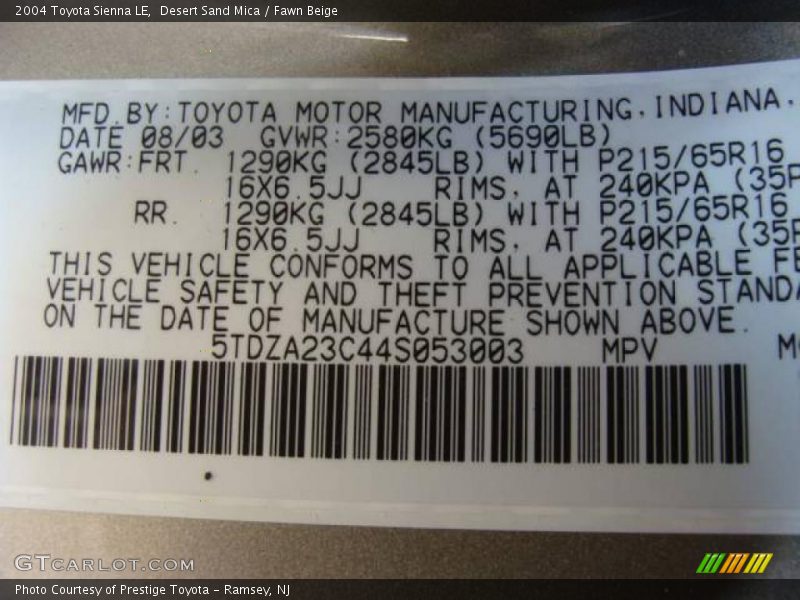 Desert Sand Mica / Fawn Beige 2004 Toyota Sienna LE