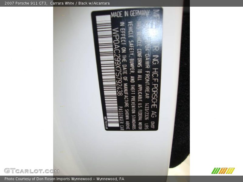 Carrara White / Black w/Alcantara 2007 Porsche 911 GT3