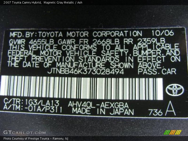 Magnetic Gray Metallic / Ash 2007 Toyota Camry Hybrid