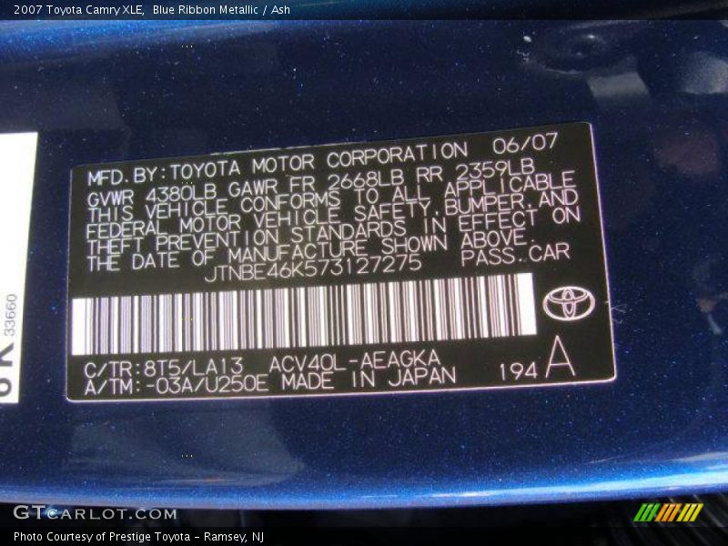 Blue Ribbon Metallic / Ash 2007 Toyota Camry XLE