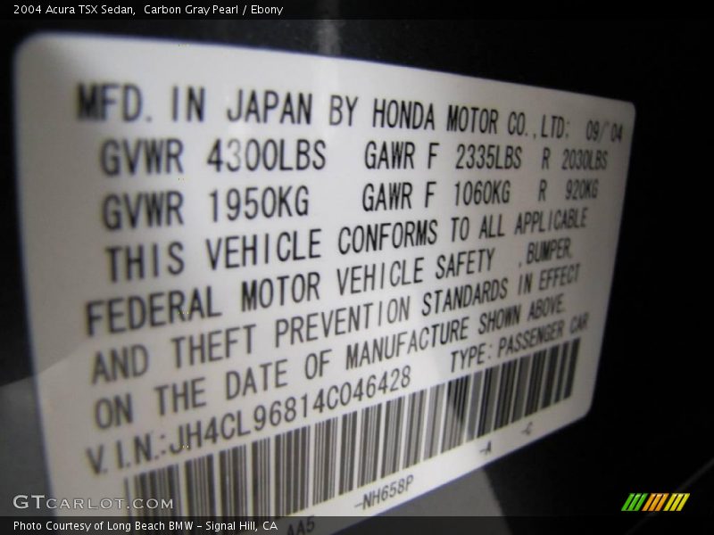 Carbon Gray Pearl / Ebony 2004 Acura TSX Sedan