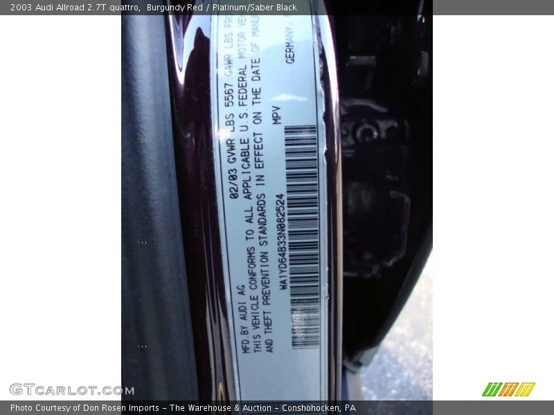 Burgundy Red / Platinum/Saber Black 2003 Audi Allroad 2.7T quattro