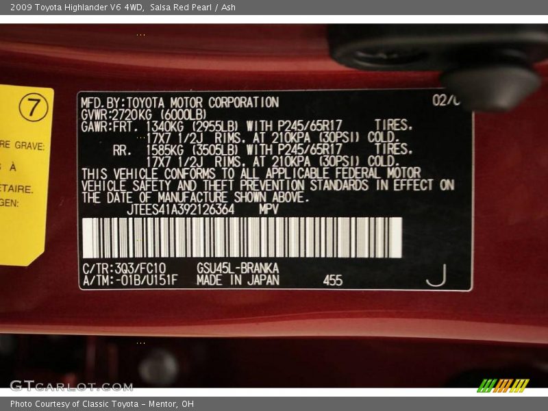 Salsa Red Pearl / Ash 2009 Toyota Highlander V6 4WD