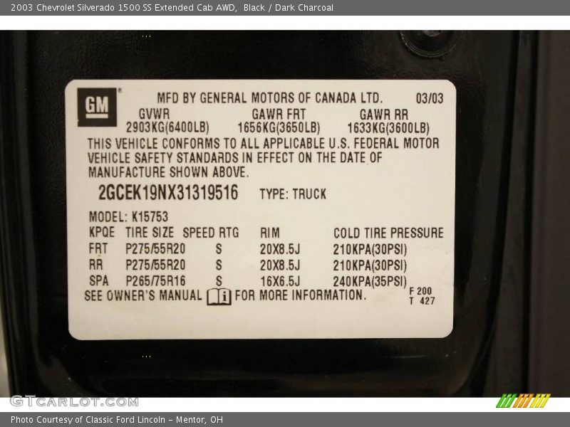 Black / Dark Charcoal 2003 Chevrolet Silverado 1500 SS Extended Cab AWD