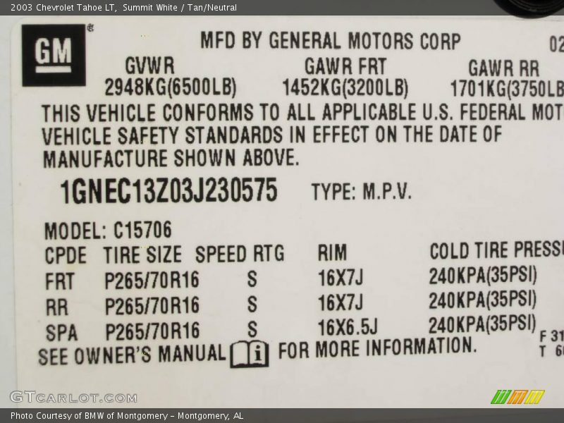 Summit White / Tan/Neutral 2003 Chevrolet Tahoe LT