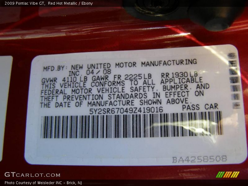 Red Hot Metallic / Ebony 2009 Pontiac Vibe GT