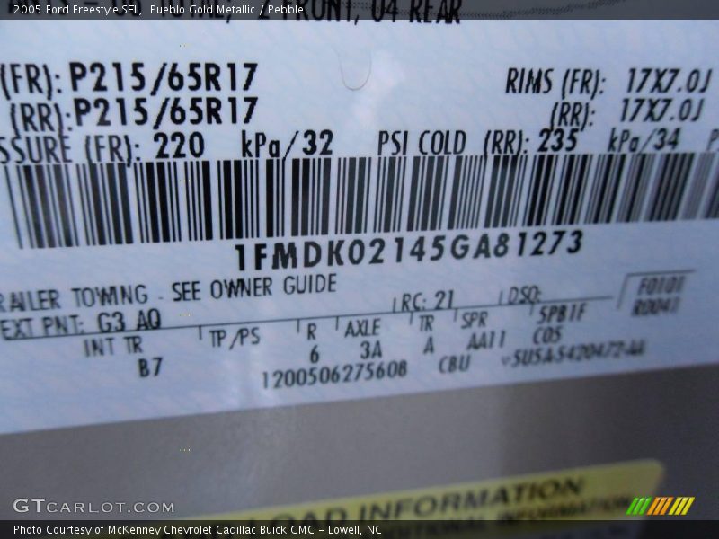 Pueblo Gold Metallic / Pebble 2005 Ford Freestyle SEL