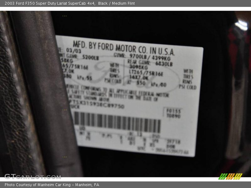 Black / Medium Flint 2003 Ford F350 Super Duty Lariat SuperCab 4x4