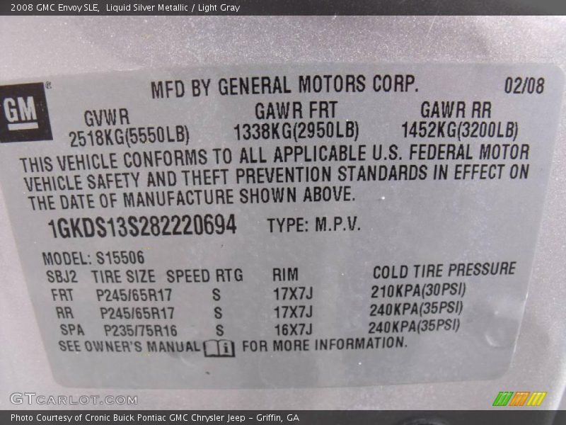 Liquid Silver Metallic / Light Gray 2008 GMC Envoy SLE