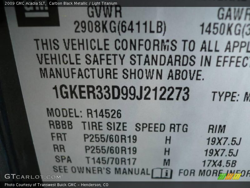 Carbon Black Metallic / Light Titanium 2009 GMC Acadia SLT