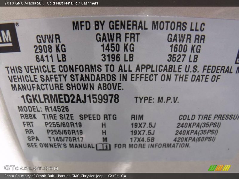 Gold Mist Metallic / Cashmere 2010 GMC Acadia SLT