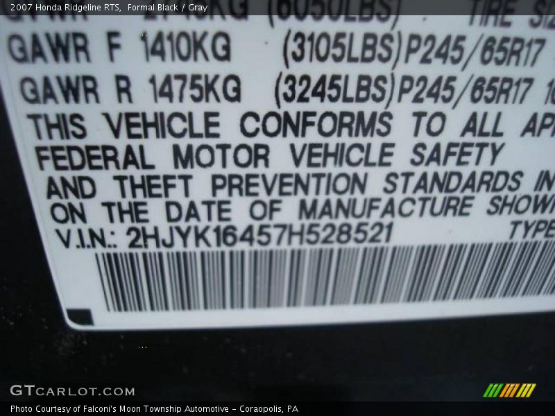 Formal Black / Gray 2007 Honda Ridgeline RTS