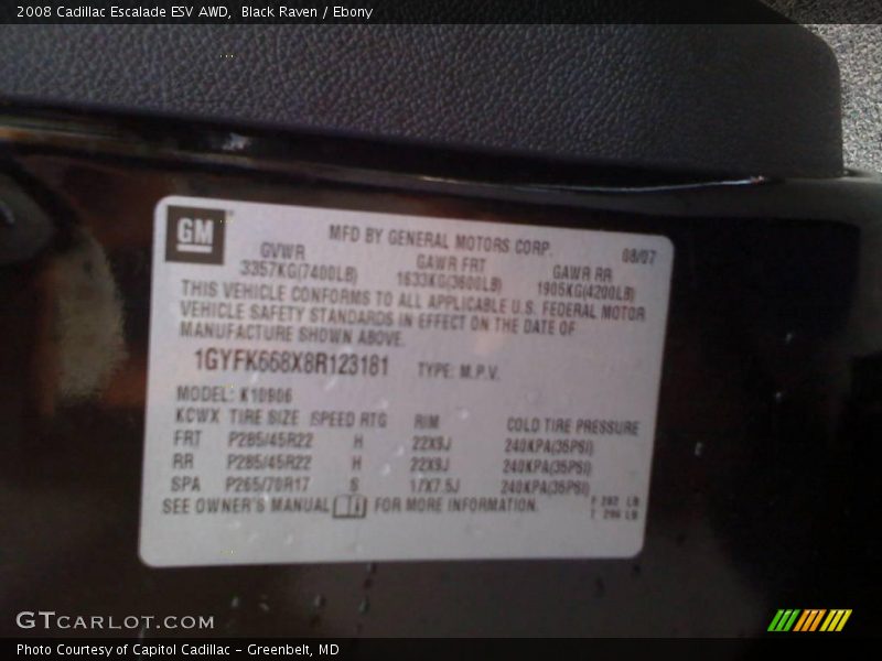 Black Raven / Ebony 2008 Cadillac Escalade ESV AWD