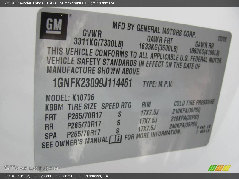 Summit White / Light Cashmere 2009 Chevrolet Tahoe LT 4x4