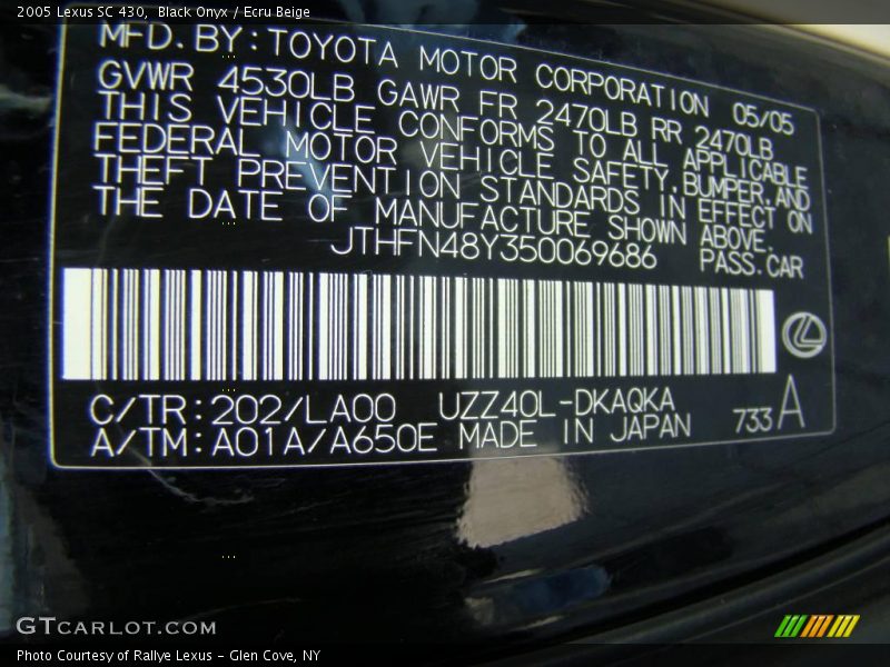 Black Onyx / Ecru Beige 2005 Lexus SC 430
