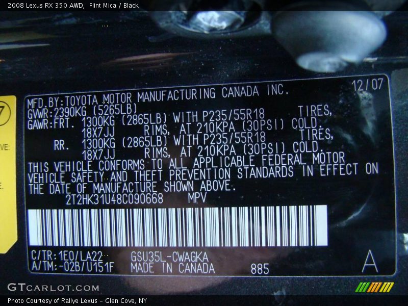 Flint Mica / Black 2008 Lexus RX 350 AWD