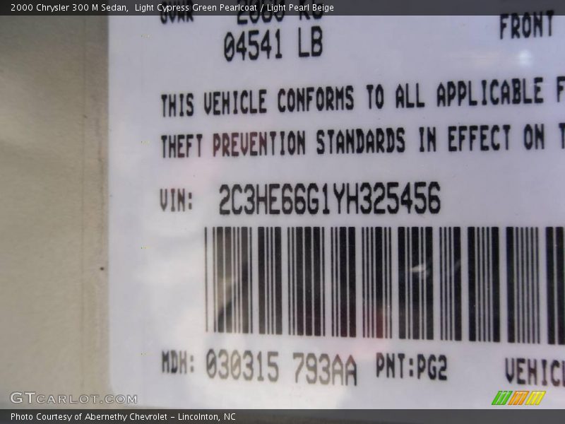 Light Cypress Green Pearlcoat / Light Pearl Beige 2000 Chrysler 300 M Sedan