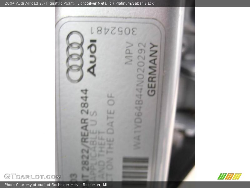Light Silver Metallic / Platinum/Saber Black 2004 Audi Allroad 2.7T quattro Avant