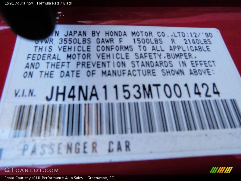 Formula Red / Black 1991 Acura NSX