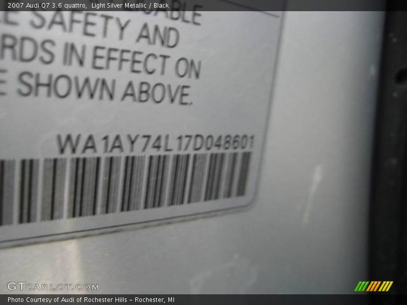 Light Silver Metallic / Black 2007 Audi Q7 3.6 quattro
