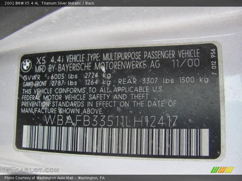 Titanium Silver Metallic / Black 2001 BMW X5 4.4i