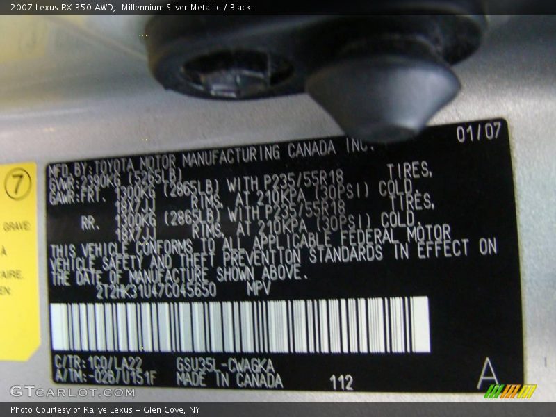 Millennium Silver Metallic / Black 2007 Lexus RX 350 AWD