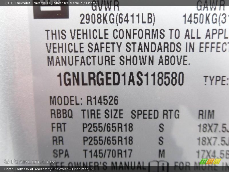 Silver Ice Metallic / Ebony 2010 Chevrolet Traverse LT