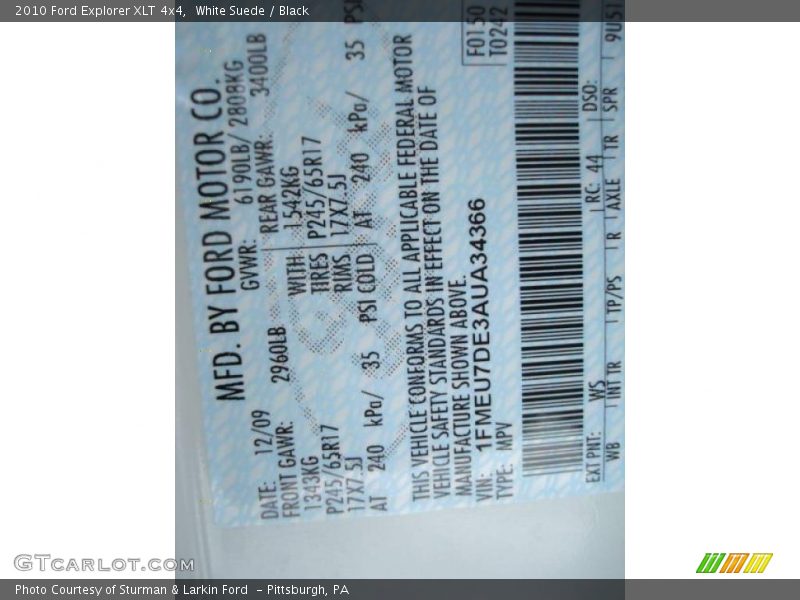 White Suede / Black 2010 Ford Explorer XLT 4x4