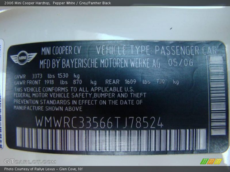 Pepper White / Grey/Panther Black 2006 Mini Cooper Hardtop