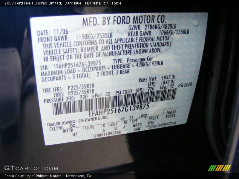 Dark Blue Pearl Metallic / Pebble 2007 Ford Five Hundred Limited