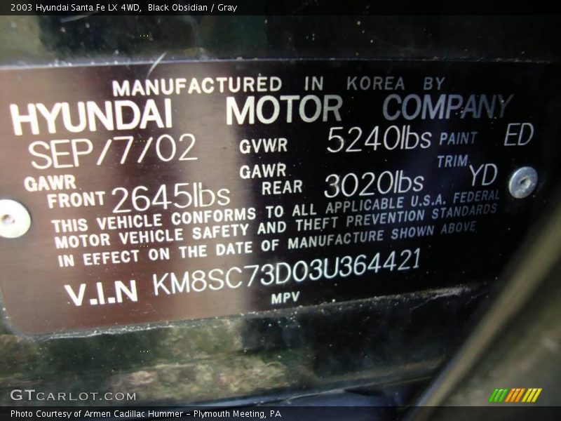 Black Obsidian / Gray 2003 Hyundai Santa Fe LX 4WD