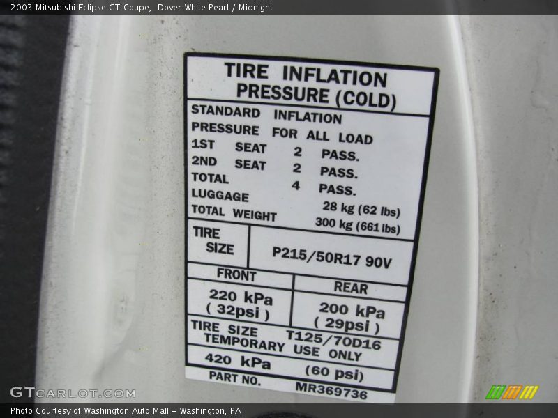 Dover White Pearl / Midnight 2003 Mitsubishi Eclipse GT Coupe