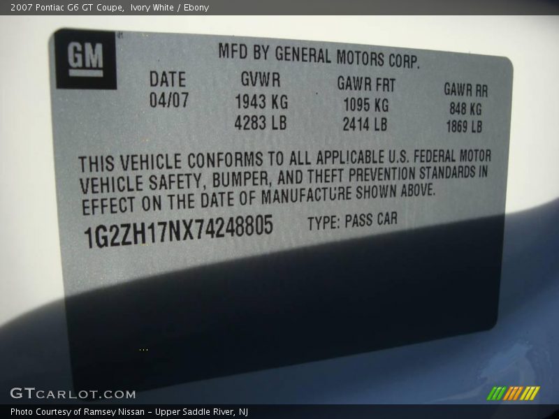 Ivory White / Ebony 2007 Pontiac G6 GT Coupe