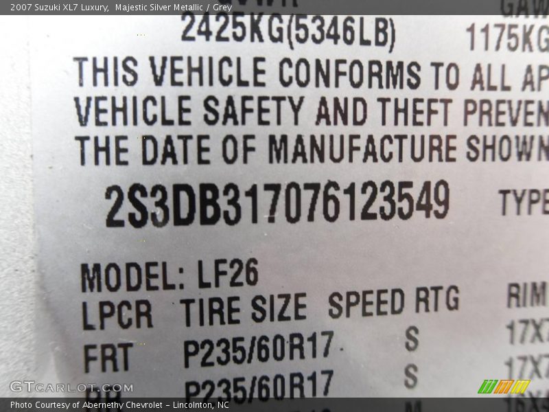 Majestic Silver Metallic / Grey 2007 Suzuki XL7 Luxury