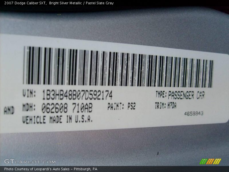 Bright Silver Metallic / Pastel Slate Gray 2007 Dodge Caliber SXT