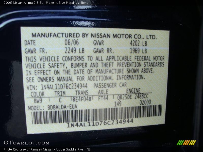 Majestic Blue Metallic / Blond 2006 Nissan Altima 2.5 SL