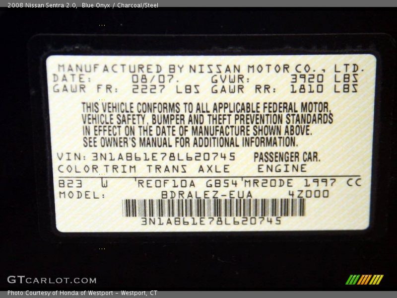 Blue Onyx / Charcoal/Steel 2008 Nissan Sentra 2.0