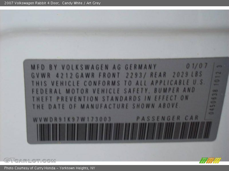 Candy White / Art Grey 2007 Volkswagen Rabbit 4 Door