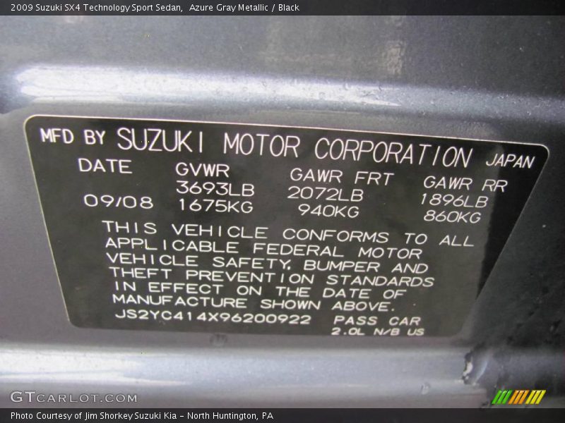 Azure Gray Metallic / Black 2009 Suzuki SX4 Technology Sport Sedan