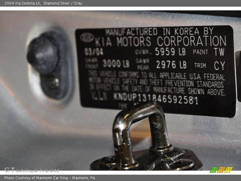 Diamond Silver / Gray 2004 Kia Sedona LX