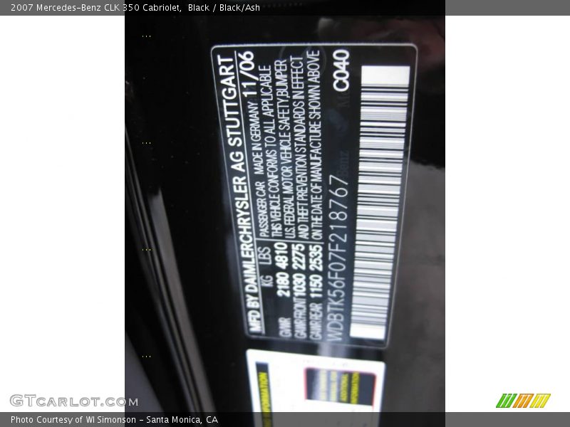 Black / Black/Ash 2007 Mercedes-Benz CLK 350 Cabriolet