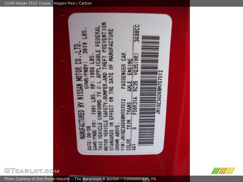 Nogaro Red / Carbon 2008 Nissan 350Z Coupe